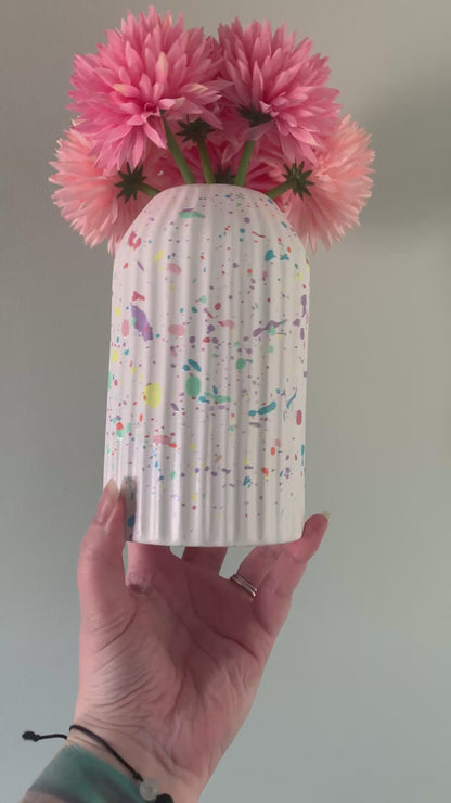 Pastel Rainbow Paint Splat Hand Painted Vase