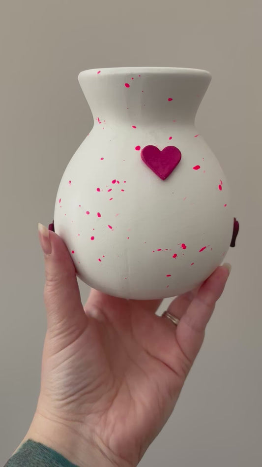 Pink Splat Heart Bulb Ceramic Vase